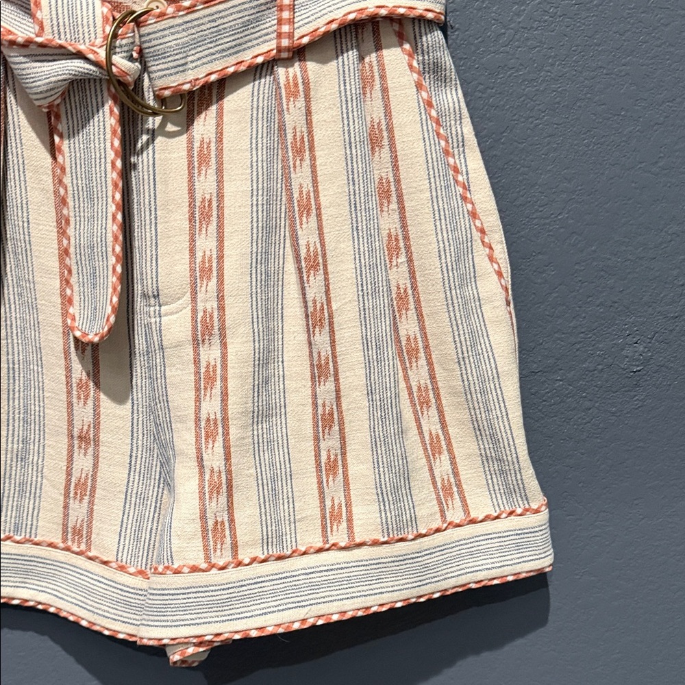 NWT Hunter Bell NY High-Waist Stripe Belted Cream Coral Linen Blend Shorts Sz 6 - Picture 3 of 13